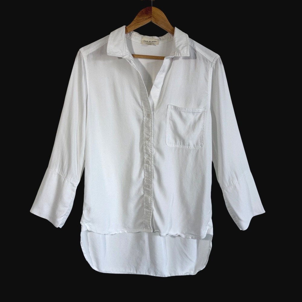 Cloth and Stone White Button Down Shirt Tencel High Low Top Boho Minimalist M